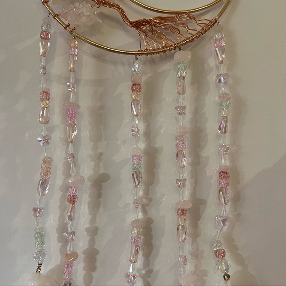 Rose quartz crystal sun catcher wall decor art beaded tree of life rocks pink π - Picture 5 of 13